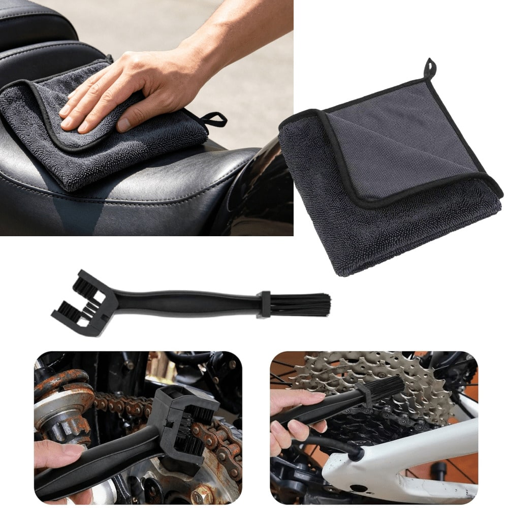 8 Pack Motorcycle Cleaning Kit, Motorcycle Detailing Kit With Chain/Wheel/Rim/Tire Brush, Wax Applicators, Wash Mitt, Detailing Brush, Professional Cleaning Tool For Motorcycle Bike