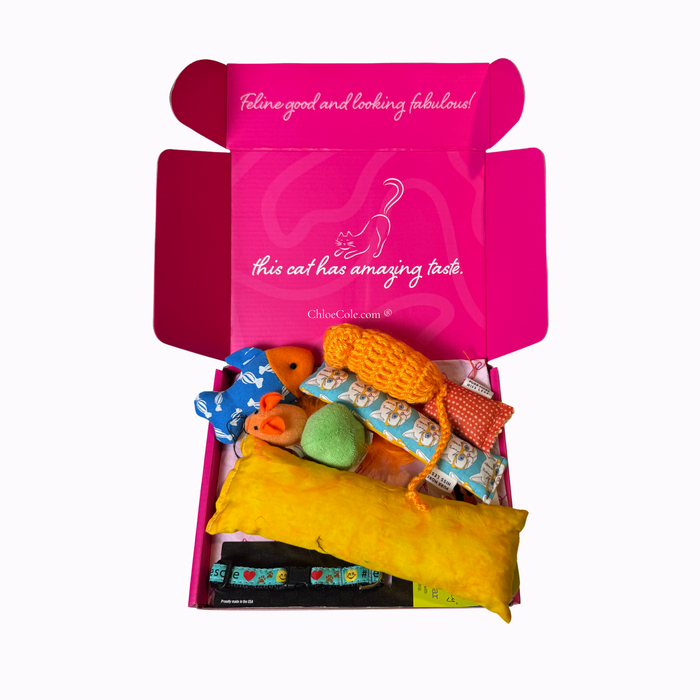 8 Piece Rescue Cat Collar + Catnip Collection Cat Box