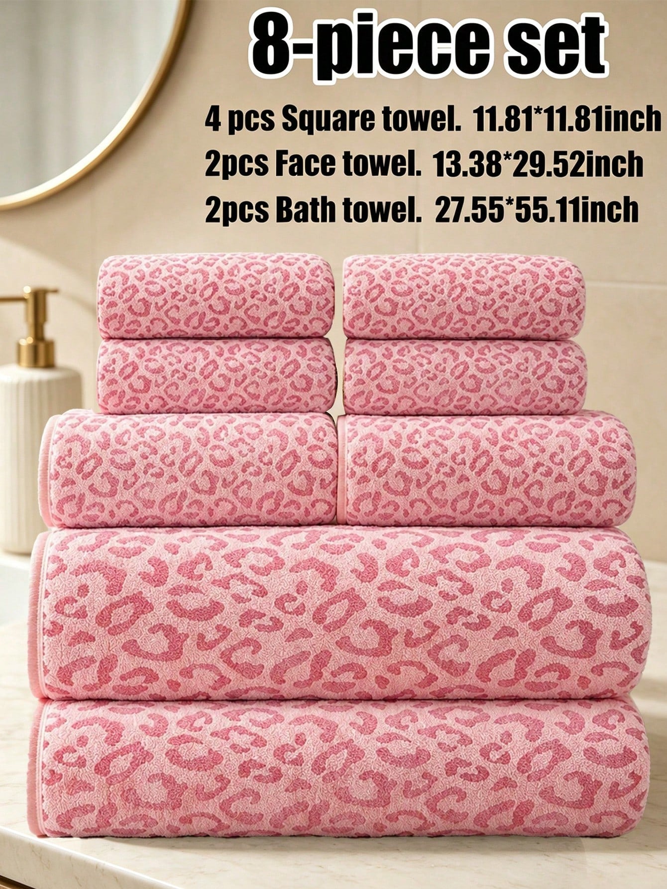 8-Piece Set- Luxury Leopard Print Coral Fleece Towel Set, Soft Skin-Friendly Absorbent Quick-Drying, Ideal For Home Bathroom And Spa Decor