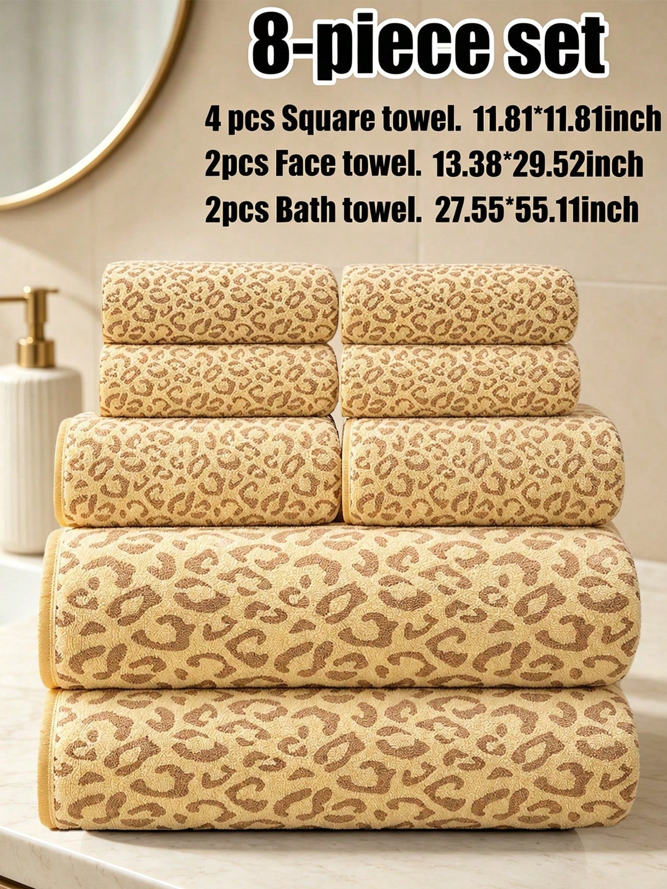 8-Piece Set- Luxury Leopard Print Coral Fleece Towel Set, Soft Skin-Friendly Absorbent Quick-Drying, Ideal For Home Bathroom And Spa Decor