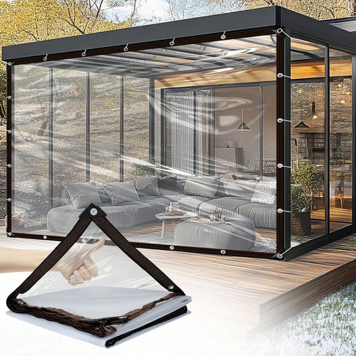 8'x10' Clear Tarps Heavy Duty PE Thick Tarpaulin With Metal Grommets, Protects Against Water, UV-Ray, Tear, Cold Weather Resistan For Greenhouse Balcony Garden