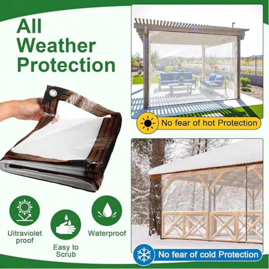 8'x10' Clear Tarps Heavy Duty PE Thick Tarpaulin With Metal Grommets, Protects Against Water, UV-Ray, Tear, Cold Weather Resistan For Greenhouse Balcony Garden