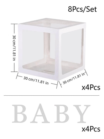 8pcs Baby Shower Balloon Boxes, Decorated Balloon Storage Box, 1pc Letter Box DIY, Birthday Party Decoration Gift Box, Baby Shower Party Decor Balloon Box, Party Favor, Nursery Decor, Easter Gift, Wed