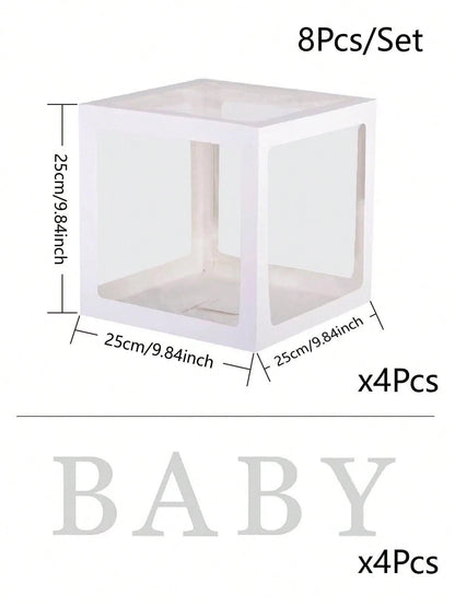 8pcs Baby Shower Balloon Boxes, Decorated Balloon Storage Box, 1pc Letter Box DIY, Birthday Party Decoration Gift Box, Baby Shower Party Decor Balloon Box, Party Favor, Nursery Decor, Easter Gift, Wed