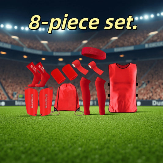 8pcs/Set Soccer Gear- Multi-Color Options, Includes Jersey/Wristband/Headband/Leg Warmers/Shin Guards/Sock Covers/Drawstring Bag/Bandage, Solid Color Design, Handwash Or Machine Washable, Suitable Fo