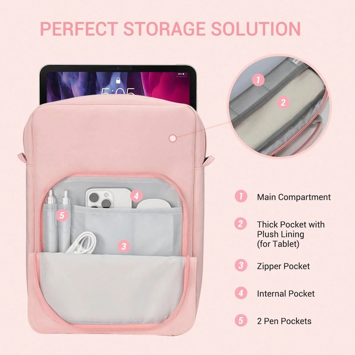 9-11" Tablet Sleeve With Shoulder Strap & Handle – Crossbody Bag For Men – Fits Pro, Surface Go, Galaxy Tab S8/S9 –Gray Water-Resistant Carrying
