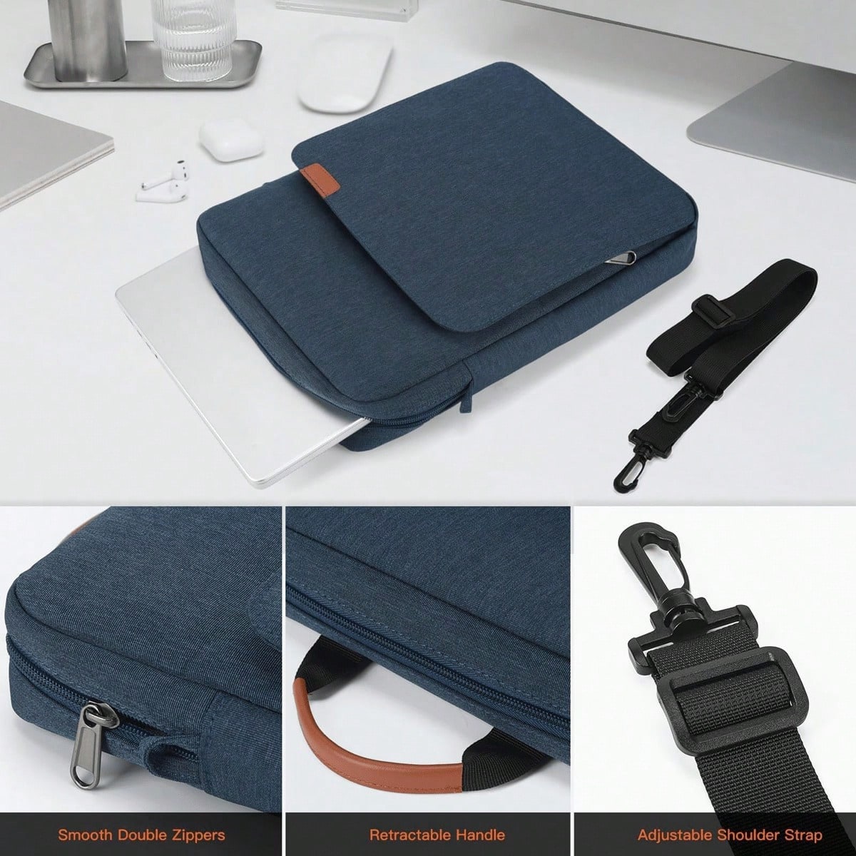 9-11" Tablet Sleeve With Shoulder Strap & Handle – Crossbody Bag For Men – Fits Pro, Surface Go, Galaxy Tab S8/S9 –Gray Water-Resistant Carrying
