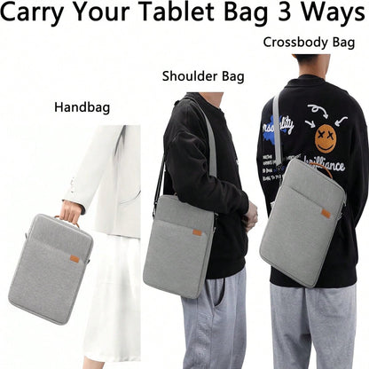 9-11" Tablet Sleeve With Shoulder Strap & Handle – Crossbody Bag For Men – Fits Pro, Surface Go, Galaxy Tab S8/S9 –Gray Water-Resistant Carrying