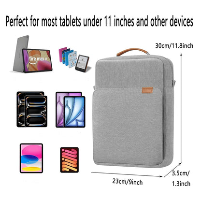 9-11" Tablet Sleeve With Shoulder Strap & Handle – Crossbody Bag For Men – Fits Pro, Surface Go, Galaxy Tab S8/S9 –Gray Water-Resistant Carrying