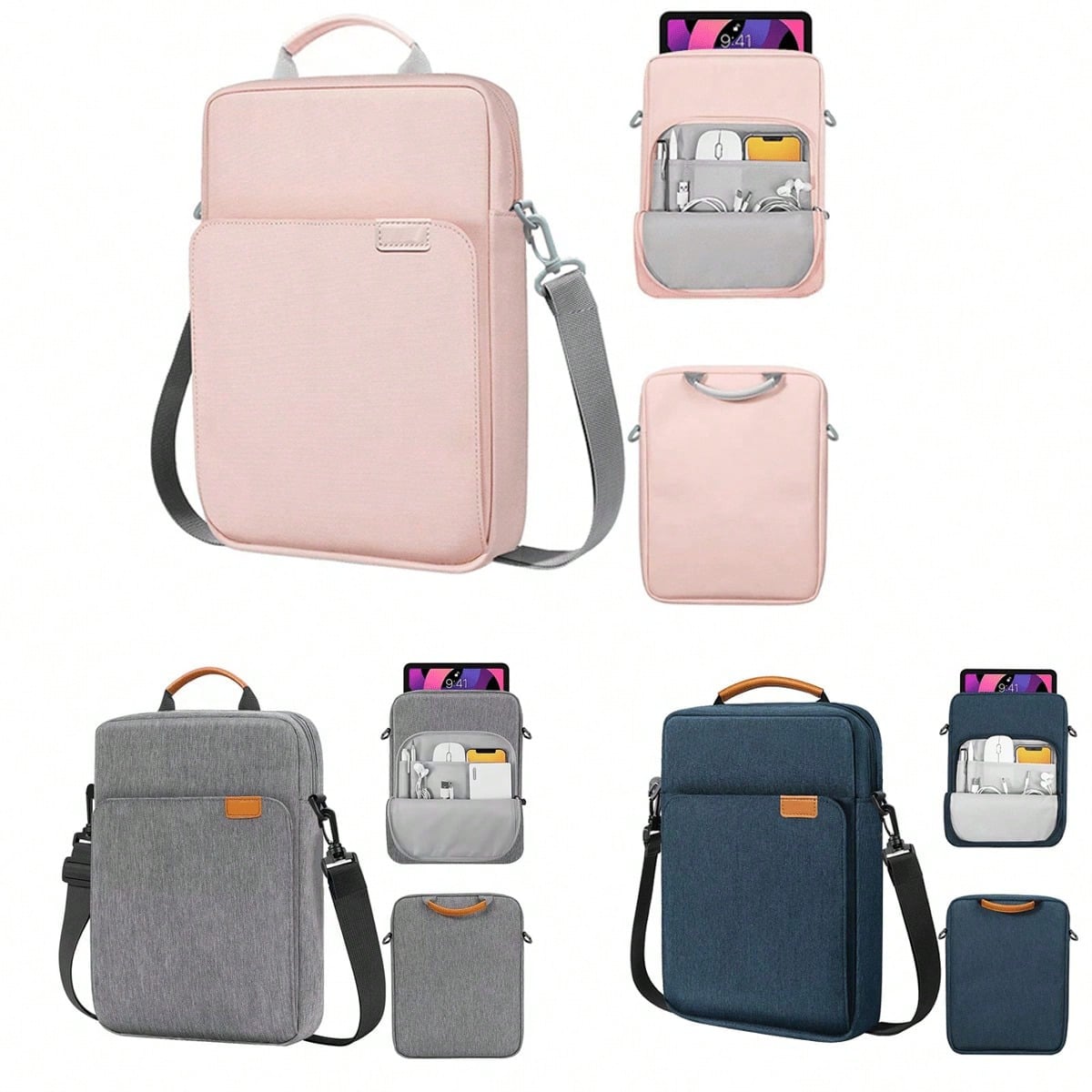 9-11" Tablet Sleeve With Shoulder Strap & Handle – Crossbody Bag For Men – Fits Pro, Surface Go, Galaxy Tab S8/S9 –Gray Water-Resistant Carrying