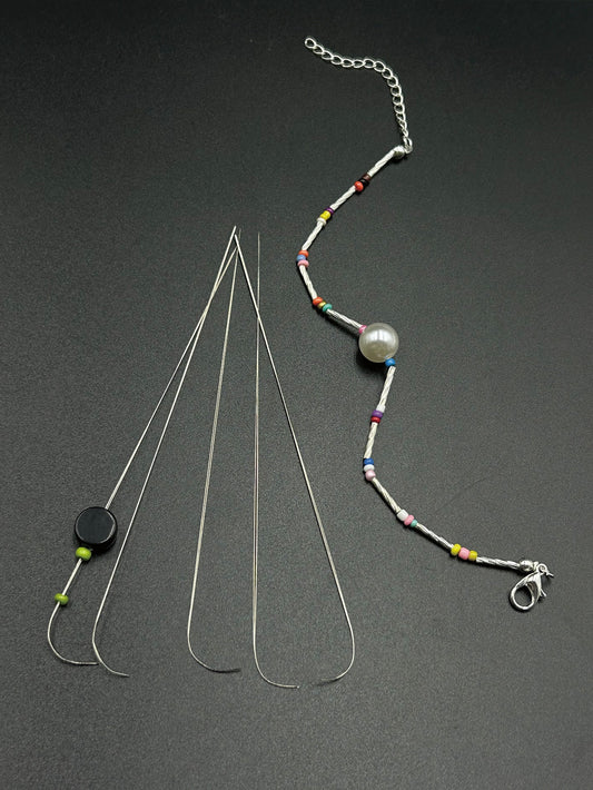 9.7cm/11.5cm Dual Size Open Curved Beading Needle, Flexible Long Metal Material, Smooth Beading, Easily Thread Small Beads, DIY Jewelry Making Tool, Suitable For Bracelets, Necklaces, Handmade Crafts