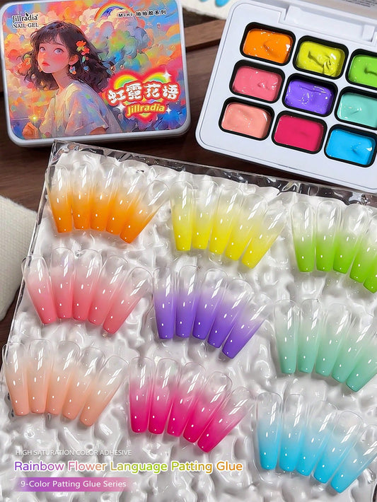 9-Color Neon Floral Patting Gel Set- Vibrant Neon Hues With Floral Accents, Perfect For Girls' Night Out & Festival Looks, Easy Apply & Long-Lasting