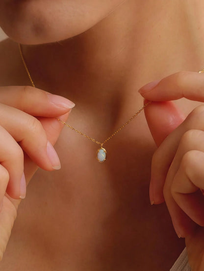 925 Sterling Silver Vintage Opal Necklace| Exquisite Opal Pendant Necklace| Women's October Birthstone Jewelry| Handmade Opal Gift