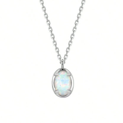 925 Sterling Silver Vintage Opal Necklace| Exquisite Opal Pendant Necklace| Women's October Birthstone Jewelry| Handmade Opal Gift