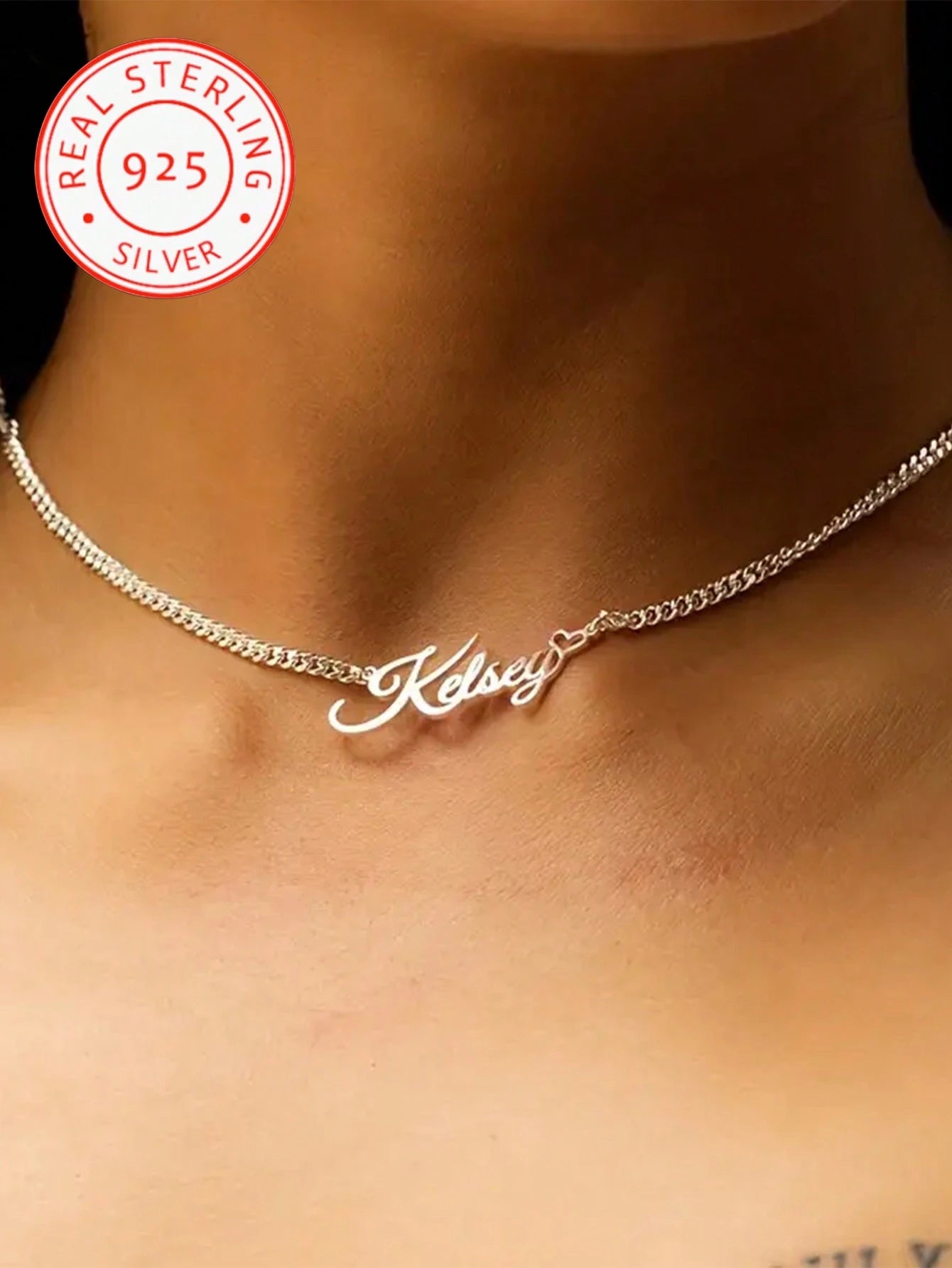A 925 Silver Classic Elegant Heart-Shaped Customized English Name Pendant Necklace, Lively And Interesting, Retro And Exquisite, Suitable For Any Scene And Season As A Versatile Accessory. It Is A Bea