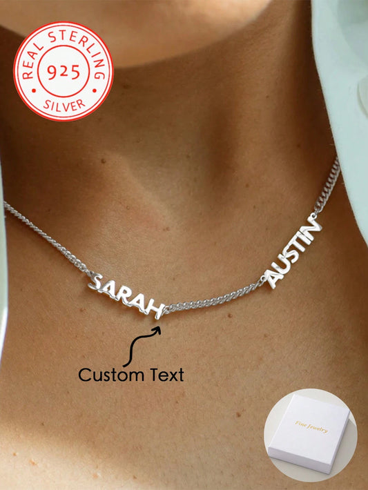 A 925 Silver, Light Luxury Egyptian Cuban Style Minimalist Stainless Steel Custom Necklace, Customizable With 2-3 English Names, Dates, Numbers, Valentine's Day, Parties, Banquets, Anniversaries, Birt