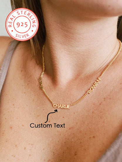 A 925 Silver, Light Luxury Egyptian Cuban Style Minimalist Stainless Steel Custom Necklace, Customizable With 2-3 English Names, Dates, Numbers, Valentine's Day, Parties, Banquets, Anniversaries, Birt