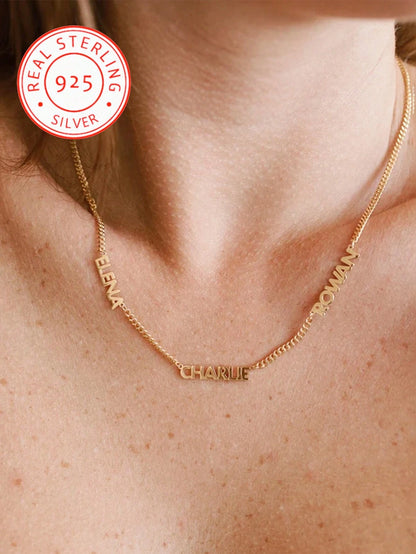 A 925 Silver, Light Luxury Egyptian Cuban Style Minimalist Stainless Steel Custom Necklace, Customizable With 2-3 English Names, Dates, Numbers, Valentine's Day, Parties, Banquets, Anniversaries, Birt