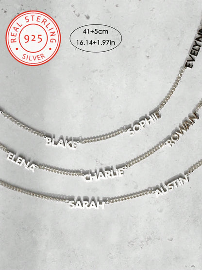 A 925 Silver, Light Luxury Egyptian Cuban Style Minimalist Stainless Steel Custom Necklace, Customizable With 2-3 English Names, Dates, Numbers, Valentine's Day, Parties, Banquets, Anniversaries, Birt
