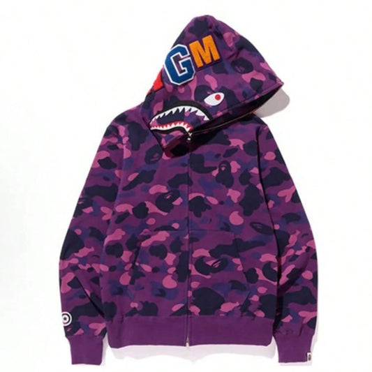 A Bathing Ape (BAPE) Men's Shark Full-Zip Hoodie – Iconic Camo Series, Multi-Color Options Available