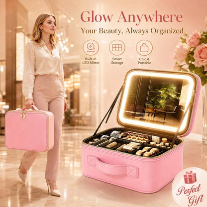 A Multifunctional, Practical, And Stylish Portable Cosmetic Organizer With An Adjustable Makeup Mirror Via Touchscreen.