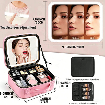 A Multifunctional, Practical, And Stylish Portable Cosmetic Organizer With An Adjustable Makeup Mirror Via Touchscreen.