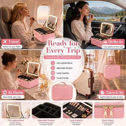 A Multifunctional, Practical, And Stylish Portable Cosmetic Organizer With An Adjustable Makeup Mirror Via Touchscreen.