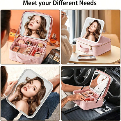A Multifunctional, Practical, And Stylish Portable Cosmetic Organizer With An Adjustable Makeup Mirror Via Touchscreen.