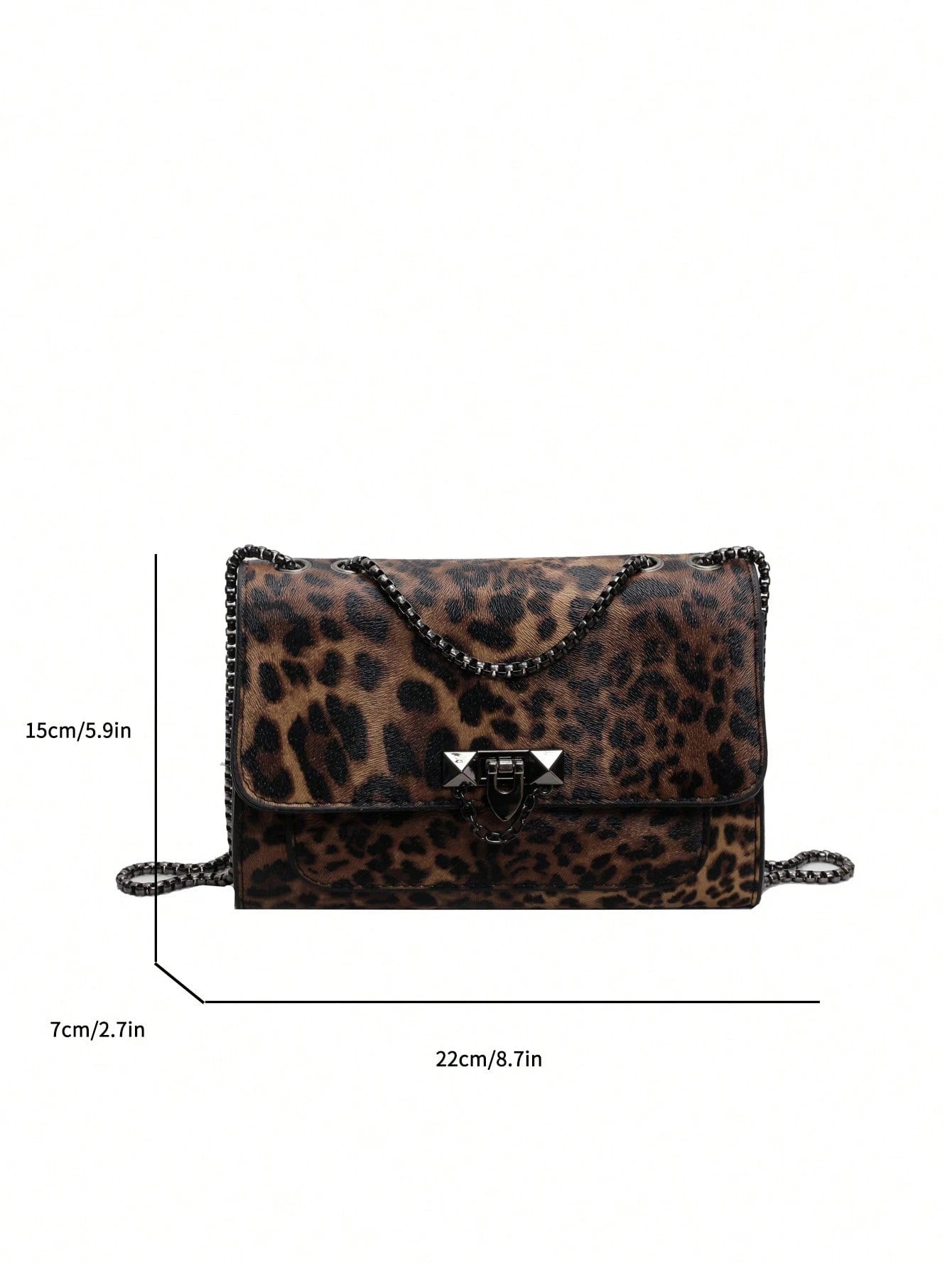 A Vintage Fashion Leopard Print Bag, Hardware Lock Closure, Flap Opening, Metal Double Chain, Multi-Functional And Elegant Shoulder Crossbody Bag, Suitable For Girls' Daily Life, Leisure, Commuting, W