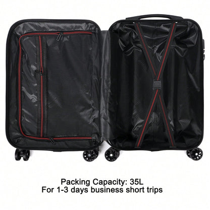 ABS Trolley Luggage 20 Inch. Black Family Suitcase. Spinner Wheels And Customs Lock. Suitable For Business Travel. Traveling. Trolley Suitcase Traveling Bags Suitcase Clothes Storage Cruise Essentials
