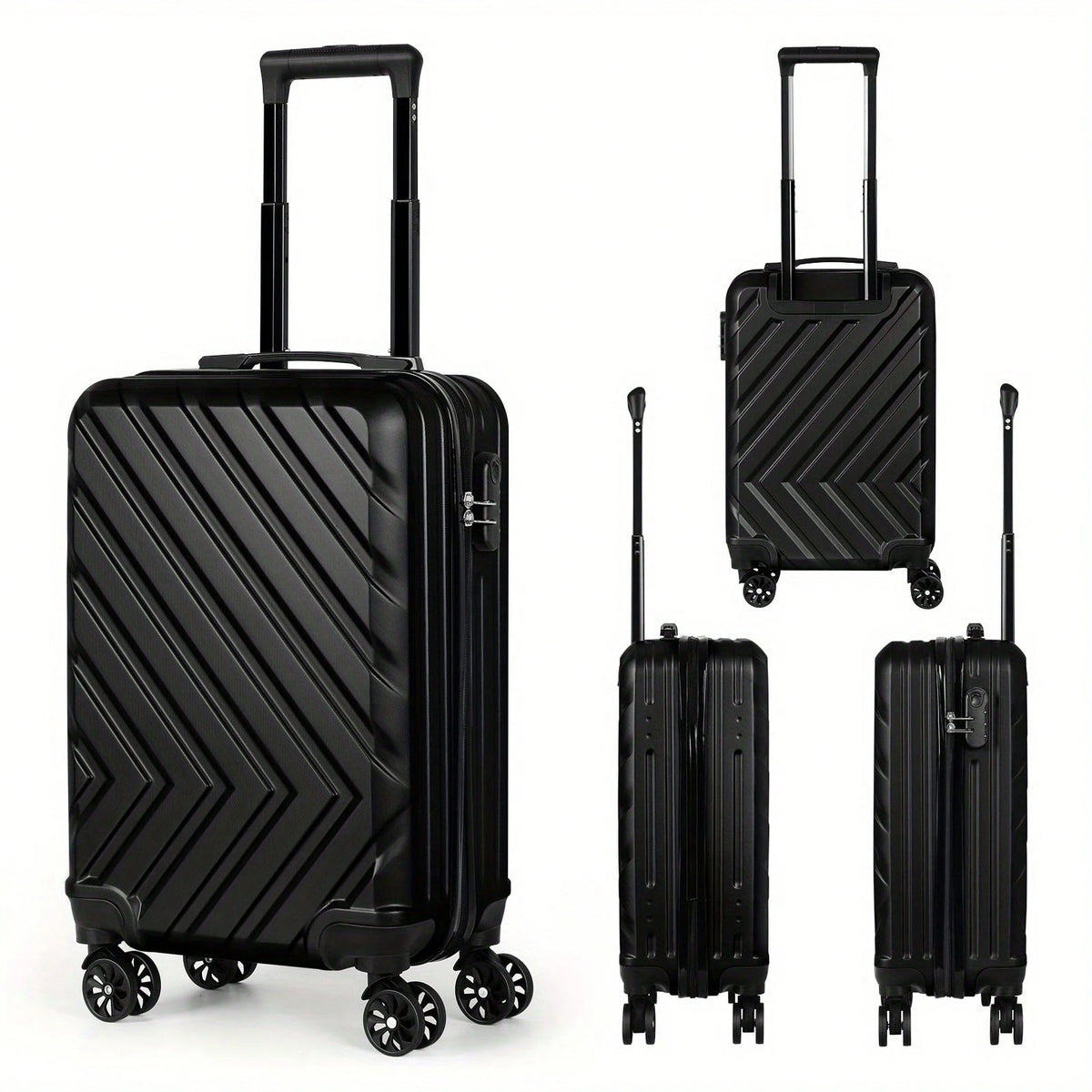 ABS Trolley Luggage 20 Inch. Black Family Suitcase. Spinner Wheels And Customs Lock. Suitable For Business Travel. Traveling. Trolley Suitcase Traveling Bags Suitcase Clothes Storage Cruise Essentials