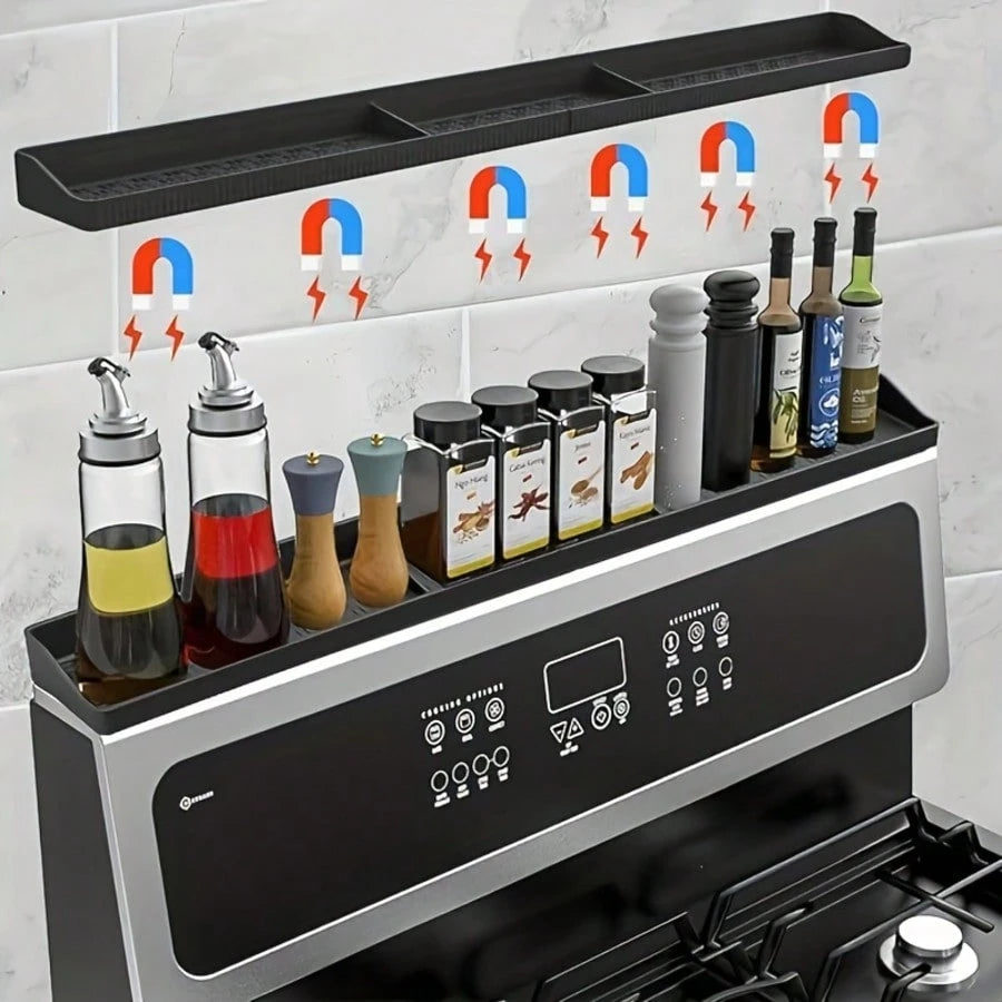 Abulun 30 Inch Silicone Stove Oven Top Shelf Magnetic For Kitchen Gadgets, Soft Flexible Strong Magnetic Heat Resistant Spice Rack Kitchen Organizer For Over Oven Stove