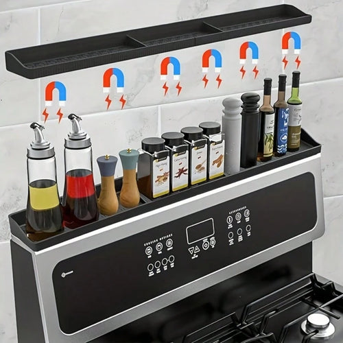 Abulun 30 Inch Silicone Stove Oven Top Shelf Magnetic For Kitchen Gadgets, Soft Flexible Strong Magnetic Heat Resistant Spice Rack Kitchen Organizer For Over Oven Stove