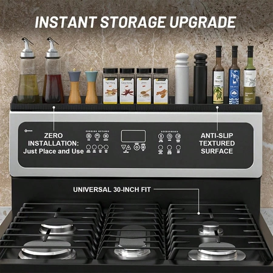 Abulun 30 Inch Silicone Stove Oven Top Shelf Magnetic For Kitchen Gadgets, Soft Flexible Strong Magnetic Heat Resistant Spice Rack Kitchen Organizer For Over Oven Stove