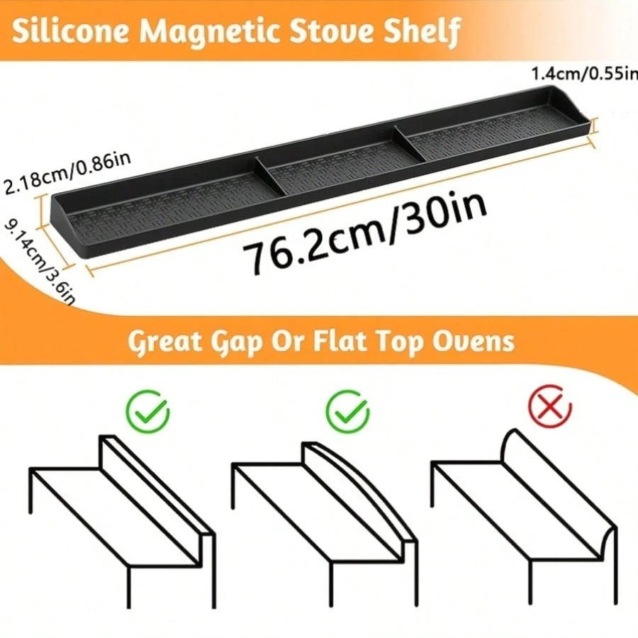 Abulun 30 Inch Silicone Stove Oven Top Shelf Magnetic For Kitchen Gadgets, Soft Flexible Strong Magnetic Heat Resistant Spice Rack Kitchen Organizer For Over Oven Stove