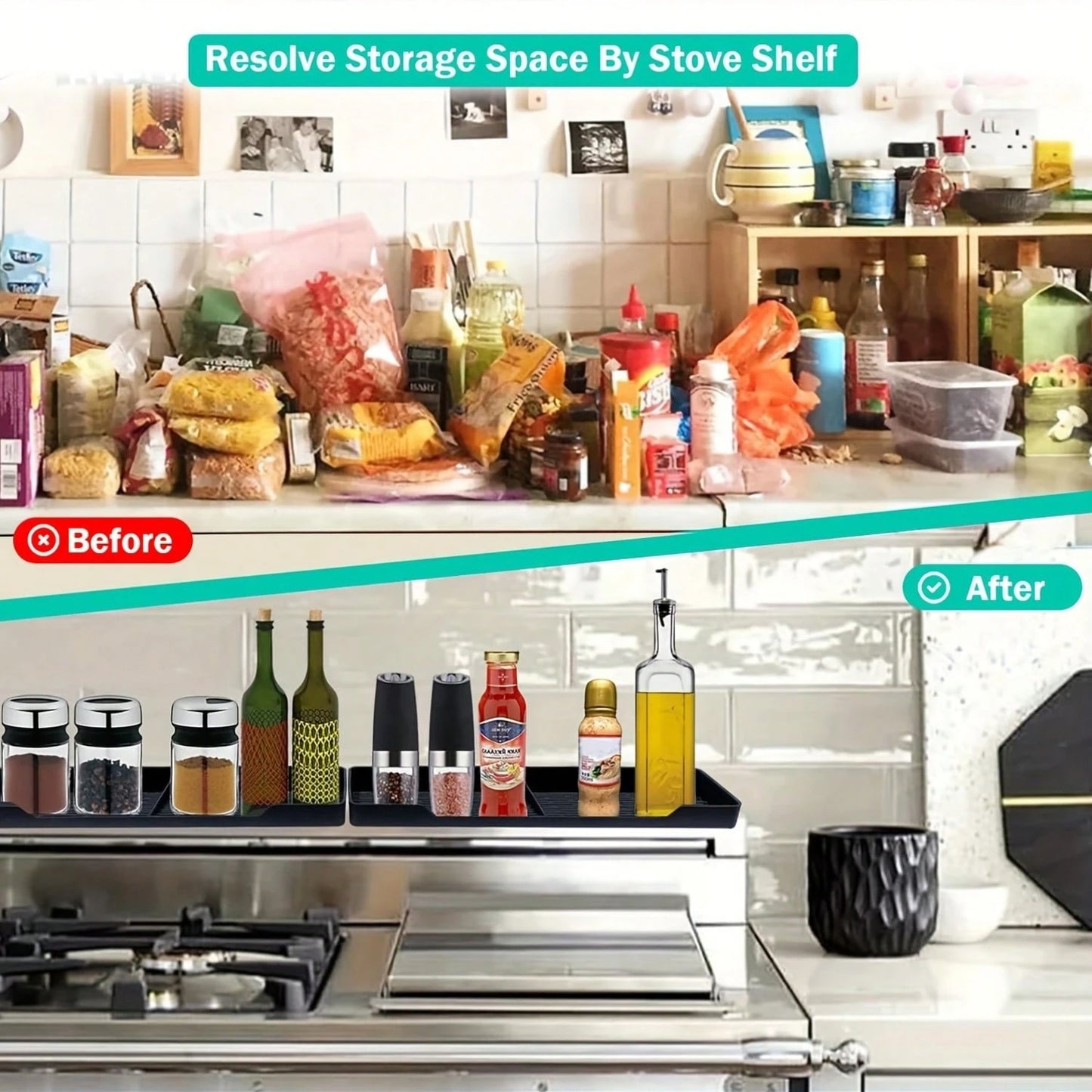 Abulun 30 Inch Silicone Stove Oven Top Shelf Magnetic For Kitchen Gadgets, Soft Flexible Strong Magnetic Heat Resistant Spice Rack Kitchen Organizer For Over Oven Stove