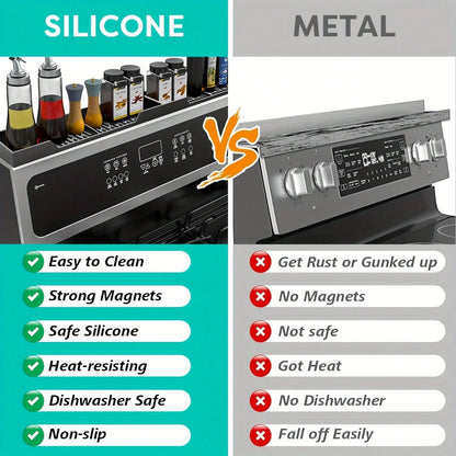 Abulun 30 Inch Silicone Stove Oven Top Shelf Magnetic For Kitchen Gadgets, Soft Flexible Strong Magnetic Heat Resistant Spice Rack Kitchen Organizer For Over Oven Stove