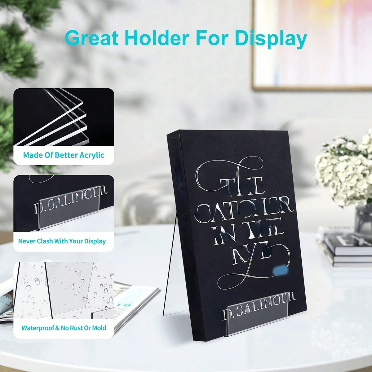 Acrylic Book Stand With Ledge,Clear Acrylic Display Easel Transparent Display Stand Holder Tablet Holder For Displaying Books,Magazine,Plate,Pictures,Artworks, CDs