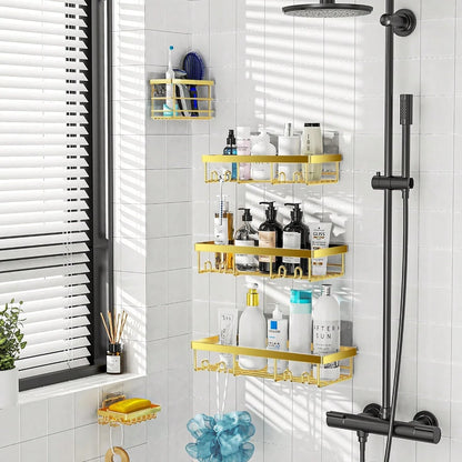 Adhesive Shower Caddy, 5 Pack Rustproof Stainless Steel Bath Organizers With Large Capacity, No Drilling Shelves For Bathroom Storage & Home Decor