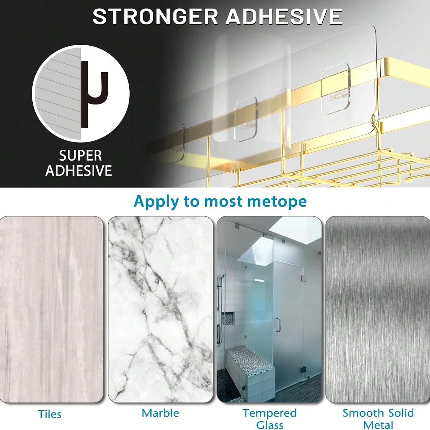 Adhesive Shower Caddy, 5 Pack Rustproof Stainless Steel Bath Organizers With Large Capacity, No Drilling Shelves For Bathroom Storage & Home Decor