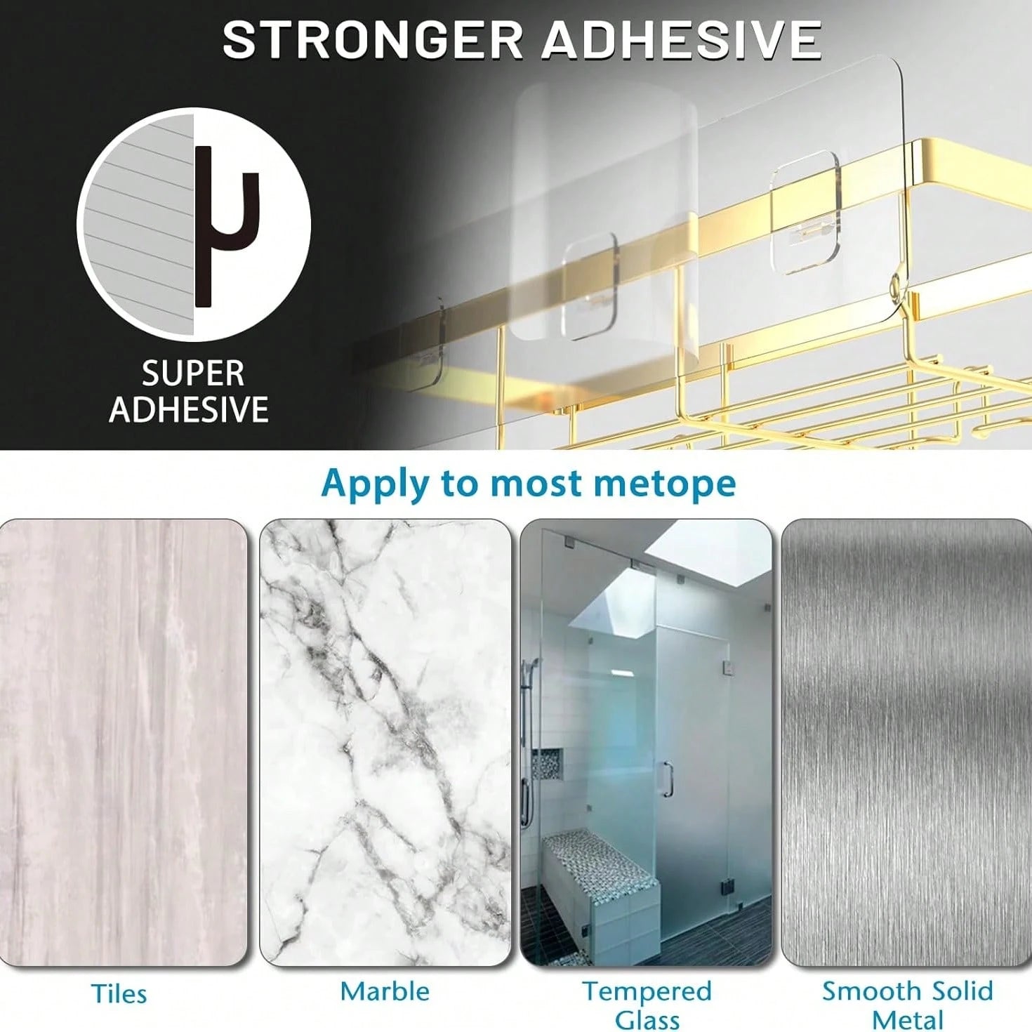 Adhesive Shower Caddy, 5 Pack Rustproof Stainless Steel Bath Organizers With Large Capacity, No Drilling Shelves For Bathroom Storage & Home Decor
