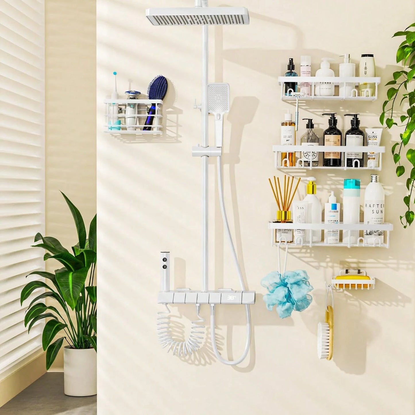 Adhesive Shower Caddy, 5 Pack Rustproof Stainless Steel Bath Organizers With Large Capacity, No Drilling Shelves For Bathroom Storage & Home Decor