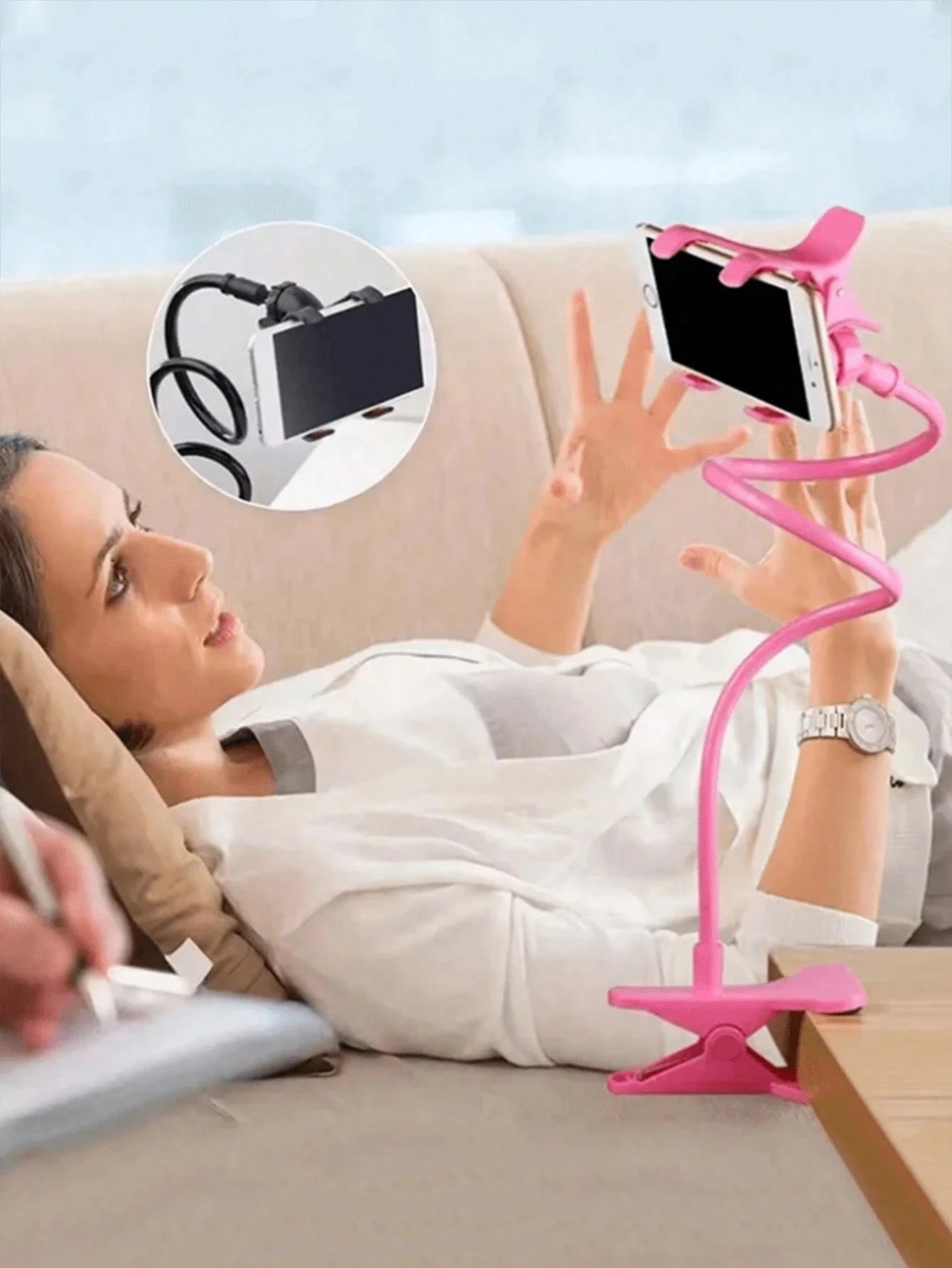 Adjustable Gooseneck Slouchy Holder Dual-Clip Bedside Phone Holder, Portable Desktop Camera Stand, Multifunctional Phone Bracket With Counterweight Plate, Universal Free-Adjustable Stand, Spring Gift