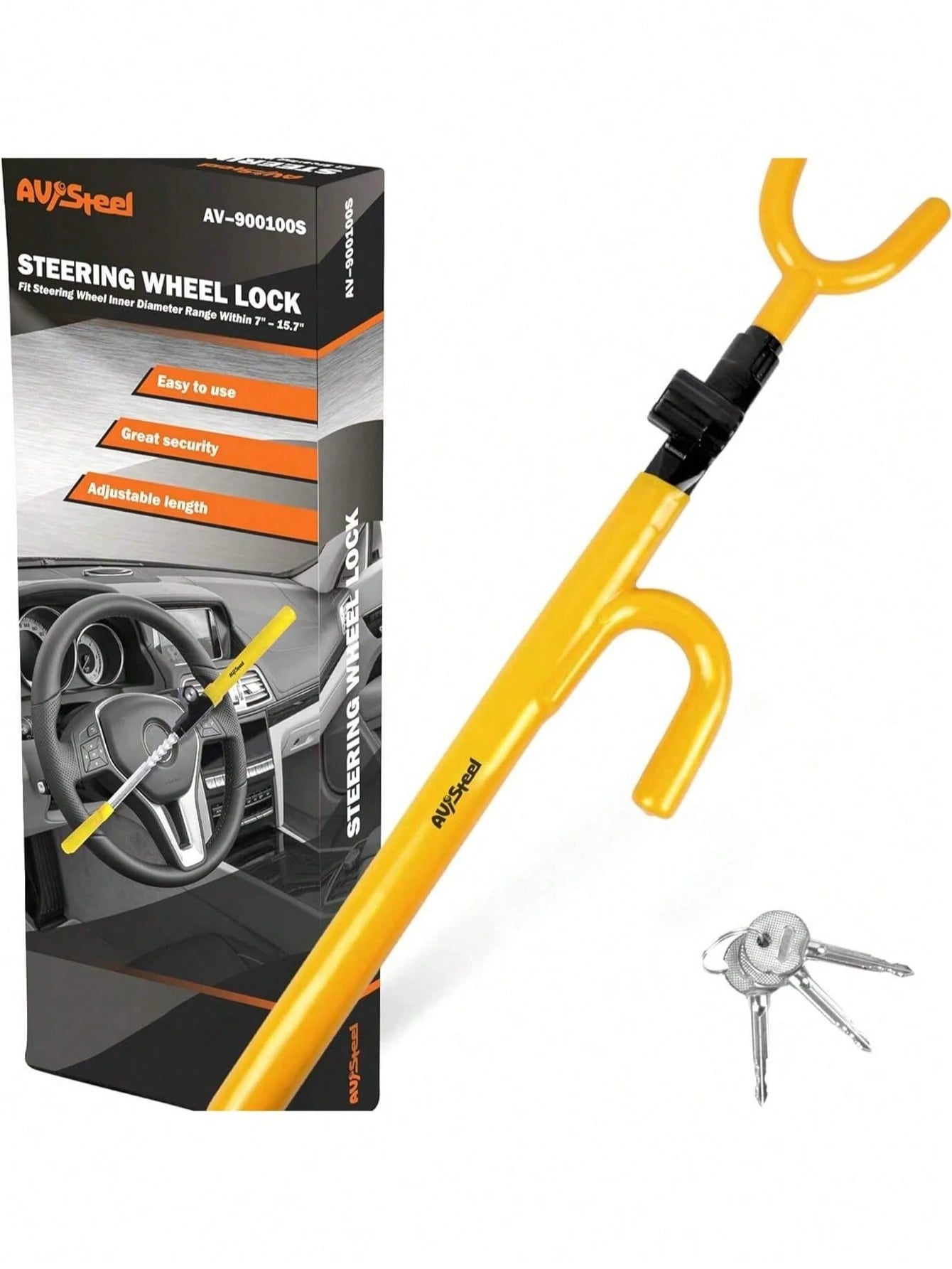 Adjustable Heavy Duty Steering Wheel Lock With 2 Keys, Universal For Cars, Trucks And SUVs
