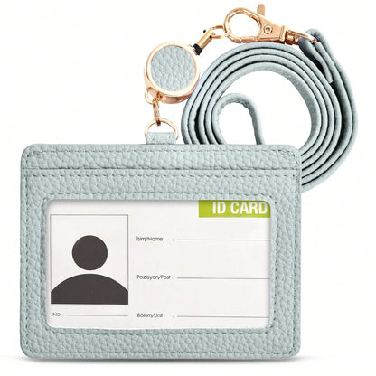 Adjustable PU Leather ID Badge Holder With Retractable Lanyard, Quick Release Buckle And Rotatable Metal Clip, Suitable For Office, Workers, Students, Employees For Women Wallet Mini Wallet Purse Wall