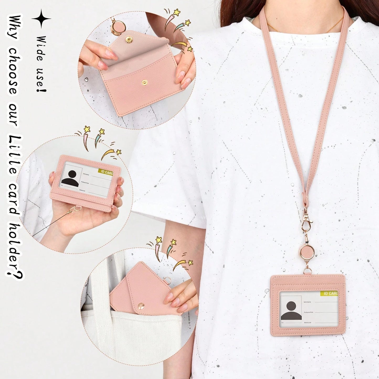 Adjustable PU Leather ID Badge Holder With Retractable Lanyard, Quick Release Buckle And Rotatable Metal Clip, Suitable For Office, Workers, Students, Employees For Women Wallet Mini Wallet Purse Wall