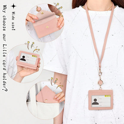 Adjustable PU Leather ID Badge Holder With Retractable Lanyard, Quick Release Buckle And Rotatable Metal Clip, Suitable For Office, Workers, Students, Employees For Women Wallet Mini Wallet Purse Wall