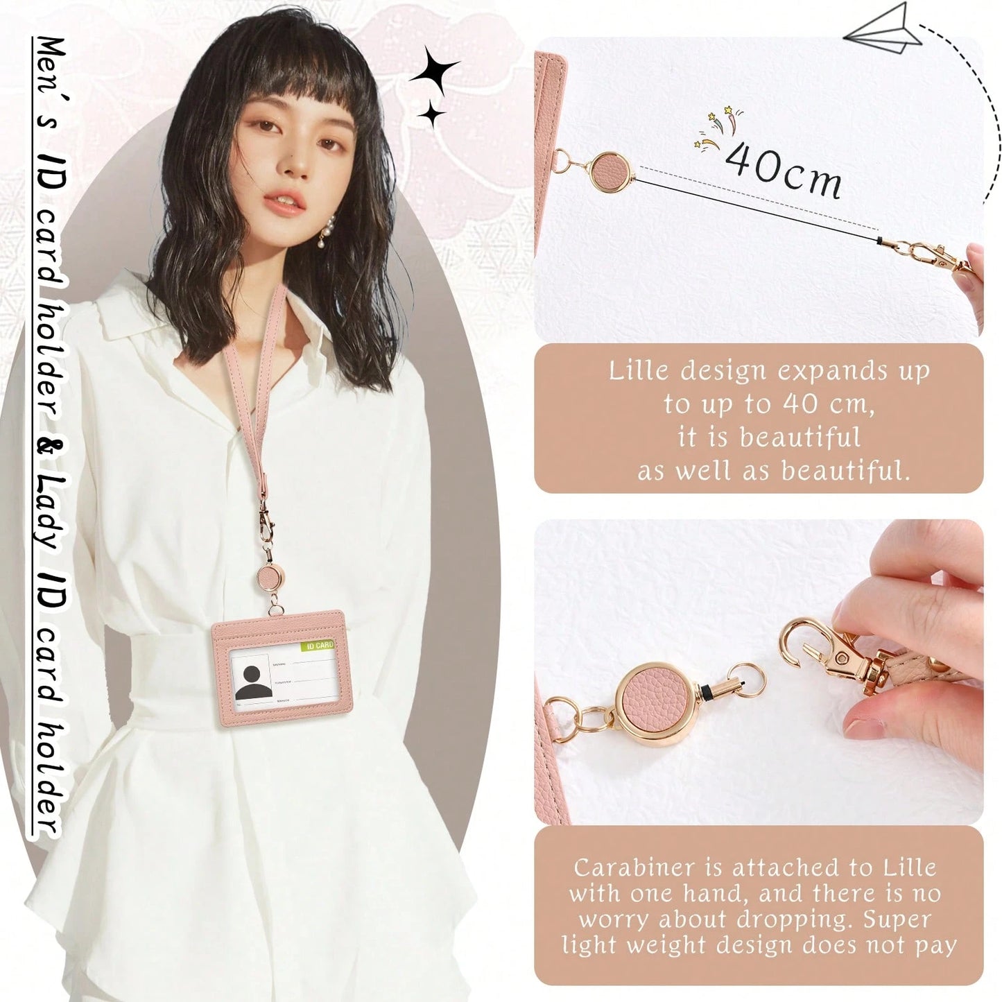 Adjustable PU Leather ID Badge Holder With Retractable Lanyard, Quick Release Buckle And Rotatable Metal Clip, Suitable For Office, Workers, Students, Employees For Women Wallet Mini Wallet Purse Wall