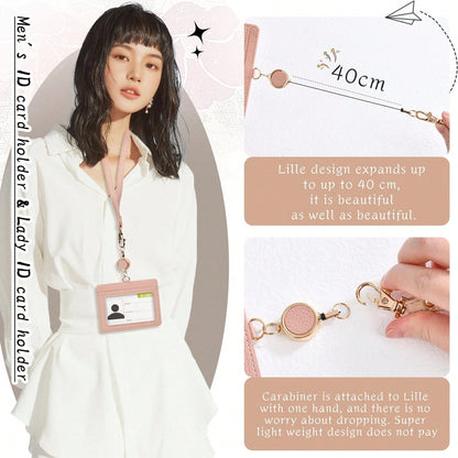 Adjustable PU Leather ID Badge Holder With Retractable Lanyard, Quick Release Buckle And Rotatable Metal Clip, Suitable For Office, Workers, Students, Employees For Women Wallet Mini Wallet Purse Wall