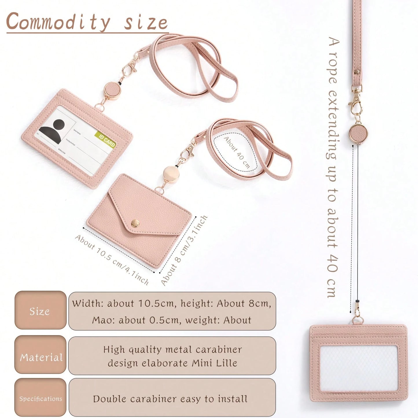 Adjustable PU Leather ID Badge Holder With Retractable Lanyard, Quick Release Buckle And Rotatable Metal Clip, Suitable For Office, Workers, Students, Employees For Women Wallet Mini Wallet Purse Wall